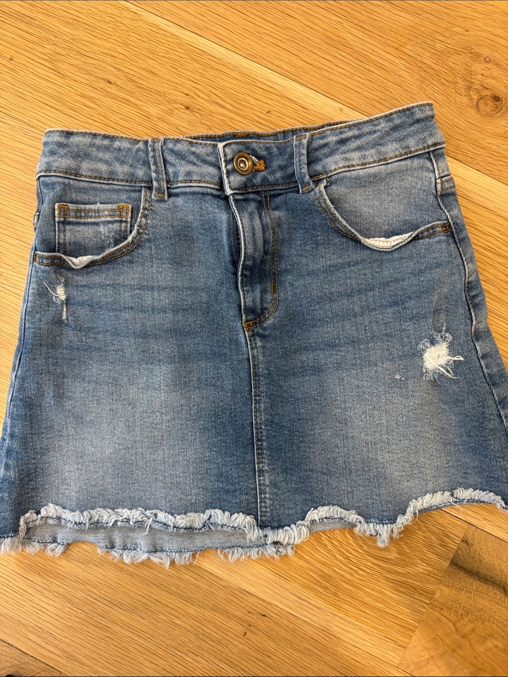 Girl’s Zara Denim Mini Skirt - Light Blue Distressed